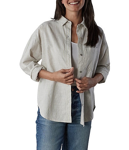 The Normal Brand Stripe Collared Neckline Long Sleeve Blouse