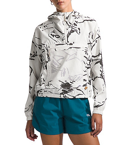 The North Face Printed Hooded Quarter Zip Front Long Sleeve Jacket