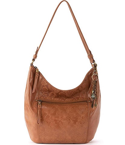 The Sak Sequoia Hobo Tobacco Floral Embossed Leather Shoulder Bag