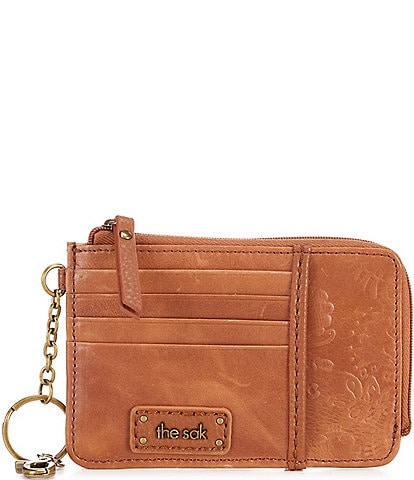 The Sak Zip Around Floral Embossed Leather Gold Tone ID Card Wallet
