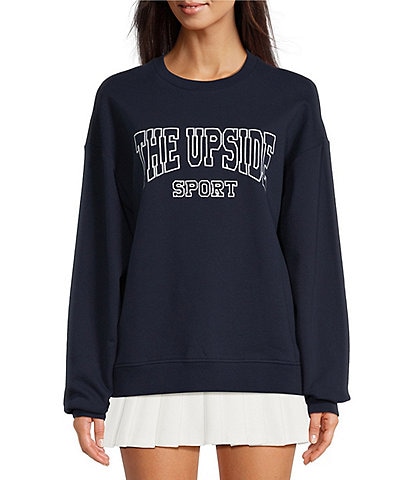 The Upside Embroidered Ivy League Saturn French Terry Crew Neck Logo Long Sleeve Sweatshirt