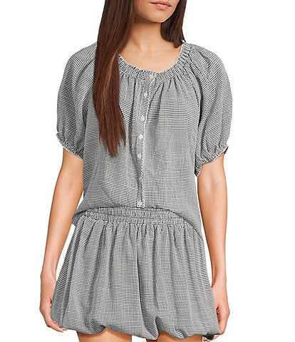 Things Between Button Front Gingham Woven Coordinating Top