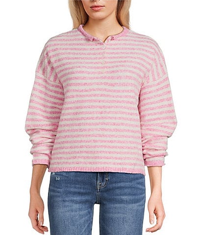 Things Between Piper Striped Partial Button-Front Sweater