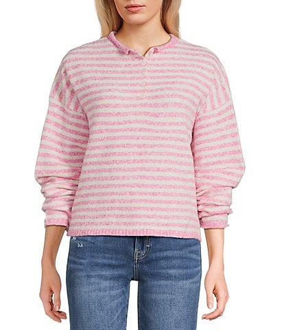 Things Between Piper Striped Partial Button-Front Sweater
