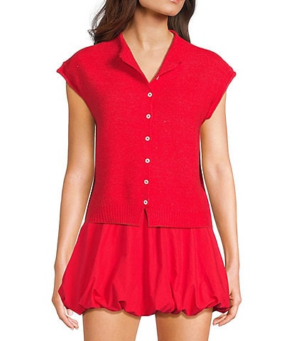 Things Between Solid Button Front Sweater Vest