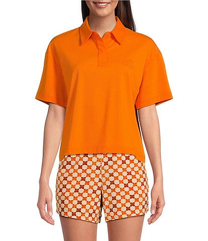TILLEY Knit 3D Logo Point Collar Short Sleeve Cropped Polo Shirt