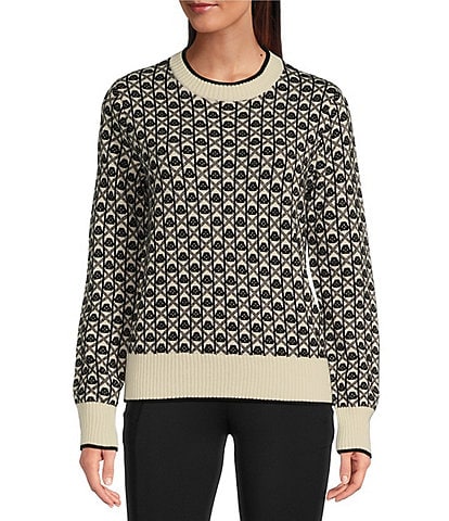 TILLEY Knit Jacquard Crew Neck Long Sleeve Sweater