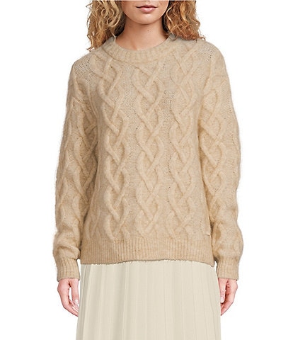 TILLEY Soft Knit Mohair Cable Crew Neck Long Sleeve Sweater