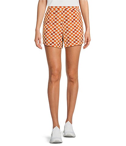 TILLEY Tech Silk Orange Tile Print Pocketed Flat Front Pull-On Shorts