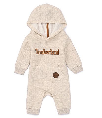 Timberland Baby Boys Newborn-18 Months Long Sleeve Printed Double Knit Hooded Coverall