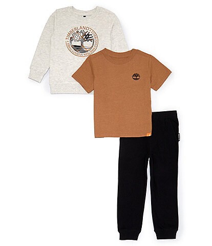 Timberland Baby Boys Newborn-6 Months Long Sleeve Logo Bodysuit, Short  Sleeve Graphic Tee & Solid Jogger Pants Set