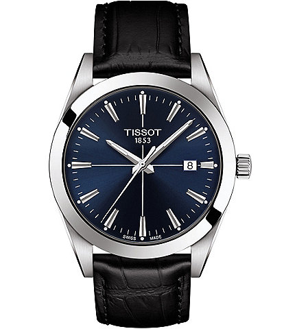 Tissot Women's Gentleman Black Embossed Leather Watch