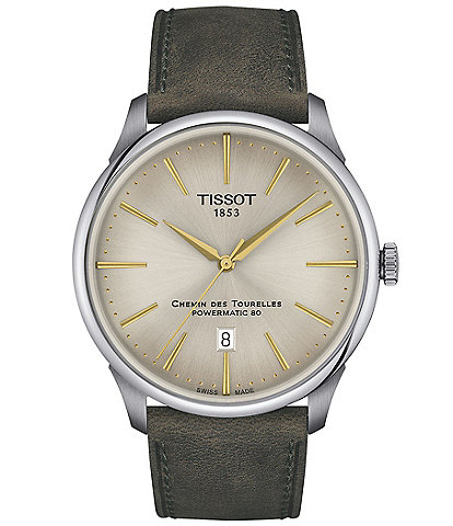 Tissot Men's Chemin Des Tourelles Powermatic 80 Automatic Green Leather Strap Watch