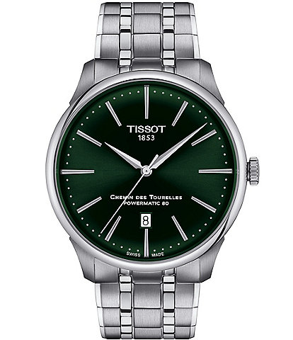 Tissot Men's Chemin Des Tourelles Powermatic 80 Automatic Green Dial Stainless Steel Bracelet Watch