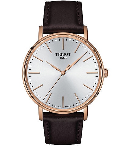 Tissot Men's Everytime Quartz Analog Brown Leather Strap Watch
