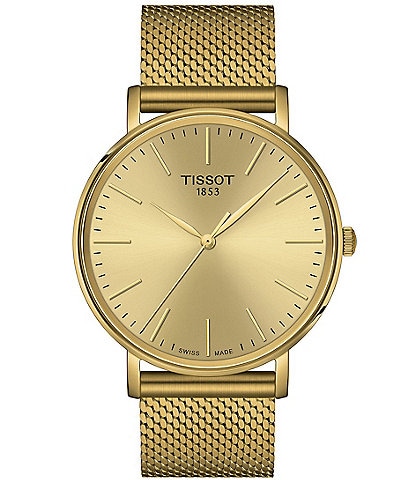 Tissot Men's Everytime Quartz Analog Gold Mesh Stainless Steel Bracelet Watch