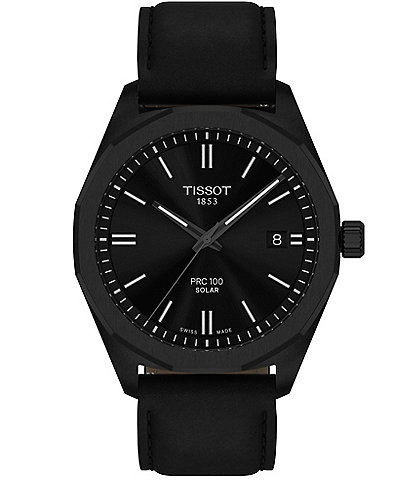 Tissot Men's PRC 100 Solar Solar Quartz Automatic Black Leather Strap Watch