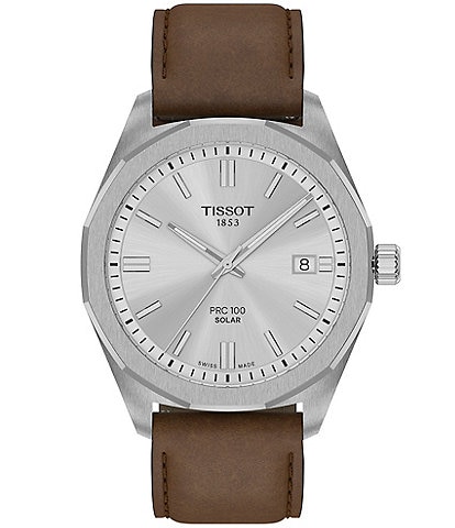 Tissot Men's PRC 100 Solar Solar Quartz Automatic Brown Leather Strap Watch