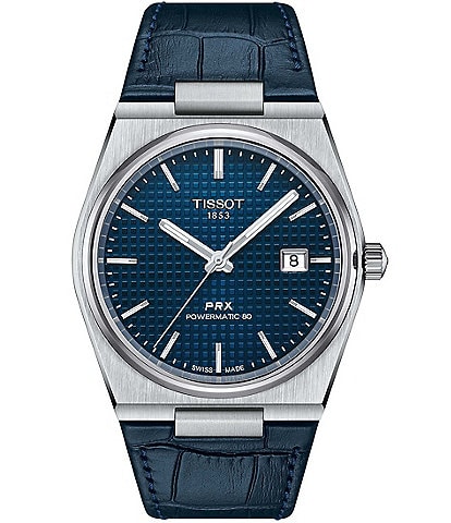 Tissot Men's PRX Powermatic Classic Collection Automatic Blue Croc Leather Strap Watch