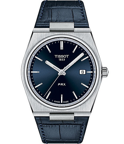 Tissot Men's Prx Quartz Analog Blue Leather Strap Watch