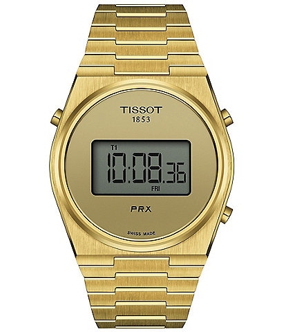 Tissot Unisex Prx Tonneau Digital Gold Tone Stainless Steel Bracelet Watch