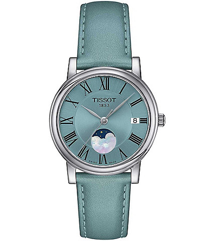 Tissot Women's Carson Premium Lady Moonphase Quartz Analog Light Blue Leather Strap Watch