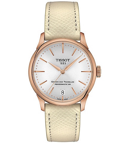 Tissot Women's Chemin Des Tourelles Powermatic 80 Automatic Leather Strap Watch