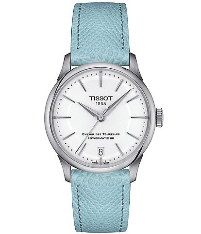 Tissot Women's Chemin Des Tourelles Powermatic 80 Automatic Light Blue Leather Strap Watch