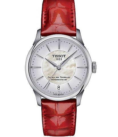 Tissot Women's Chemin Des Tourelles Powermatic 80 Automatic Red Leather Strap Watch