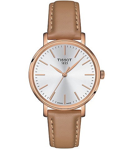 Tissot Women's Everytime Quartz Analog Beige Leather Strap Watch