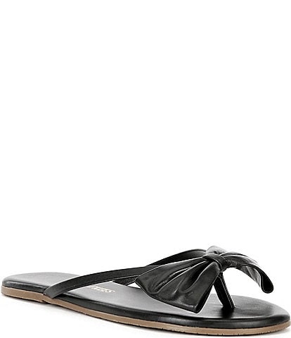 TKEES Lily Oversized Bow Detail Leather Thong Flip-Flops