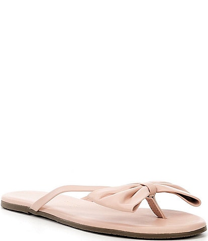 TKEES Lily Oversized Bow Detail Leather Thong Flip-Flops