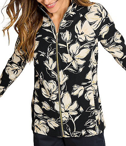 Tommy Bahama Aruba Floral Printed Stand Collar Long Sleeve Full-Zip Sweatshirt