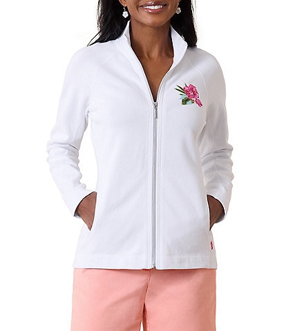 Tommy Bahama Aruba Frond Flourish Embellished Mock Neck Long Sleeve Full-Zip Sweater
