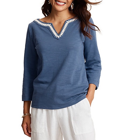 Tommy Bahama Ashby Rib Knit Split V-Neck Long Sleeve Tunic