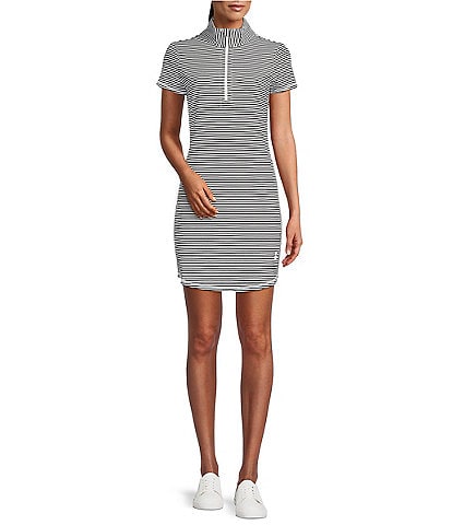 Tommy Bahama Aubrey IslandZone® Cassia Stripe Print Quarter Zip Short Sleeve Dress