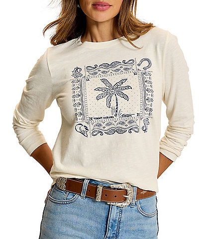 Tommy Bahama x Stetson Bandana Bay Palm Print Crew Neck Long Sleeve Lux Tee