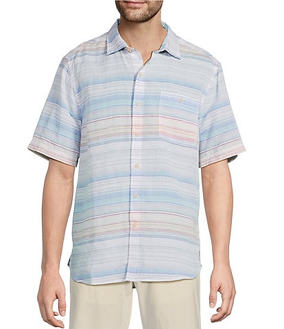 Tommy Bahama Big & Tall Sand Linen Sicily Stripe Short Sleeve Woven Shirt