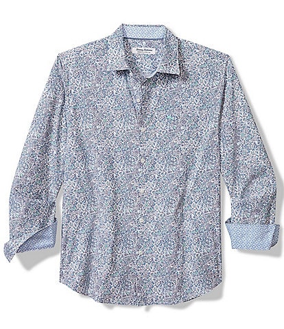 Tommy Bahama Big & Tall Sarasota Stretch Blue Floral Long Sleeve Shirt