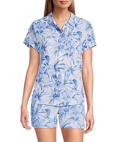 Tommy Bahama Bravo Blooms Linen Short Sleeve Button Front Camp Shirt