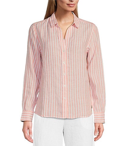 Tommy Bahama Cabana Woven Striped Print Point Collar Long Sleeve Shirt