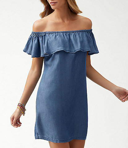 Tommy Bahama Chambray Off-the-Shoulder Swim Cover Up Dress