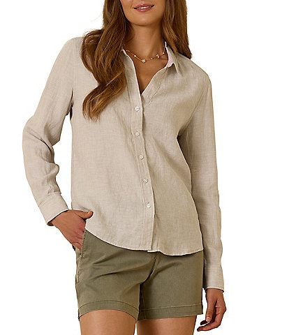 Tommy Bahama Coastalina Linen Point Collar Long Sleeve Button Front Top