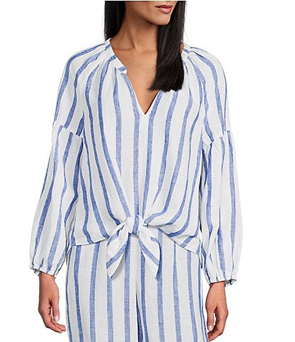 Tommy Bahama Coastalina Linen Long Sleeve Coordinating Tie Front Top