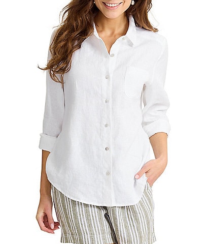 Tommy Bahama Coastalina Linen Relaxed Button Front Top