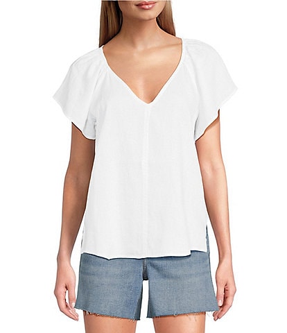 Tommy Bahama Coastalina Linen V-Neck Flutter Top