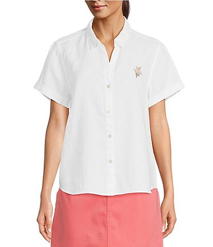 Tommy Bahama Coastalina Woven Pineapple Paradise Print Point Collar Short Sleeve High-Low Hem Button Front Shirt