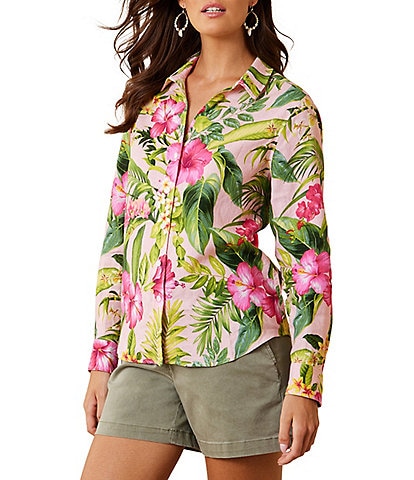 Tommy Bahama Collared Neckline Long Sleeve Top
