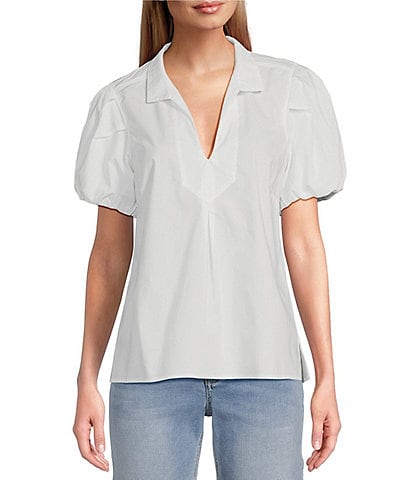 Tommy Bahama Collared Neckline Short Puff Sleeve Top