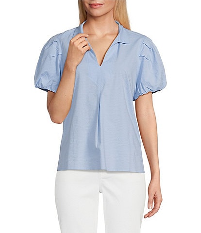 Tommy Bahama Collared Neckline Short Puff Sleeve Top